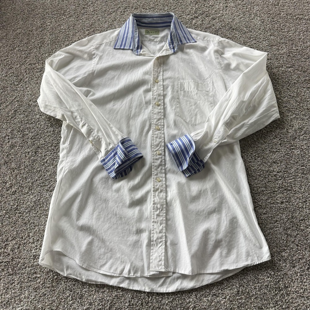 Vineyard Vines Shirt Mens Large White Solid Long Sleeve Button Up Contrast Cuffs
